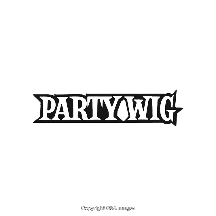 Bold Text of Partywig Logo in a Classic Illustration Style