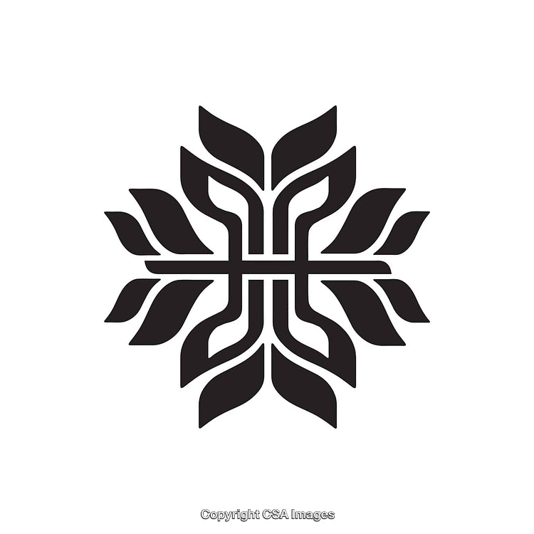 Abstract Symmetrical Design with Curved Leaves and Monochrome Style