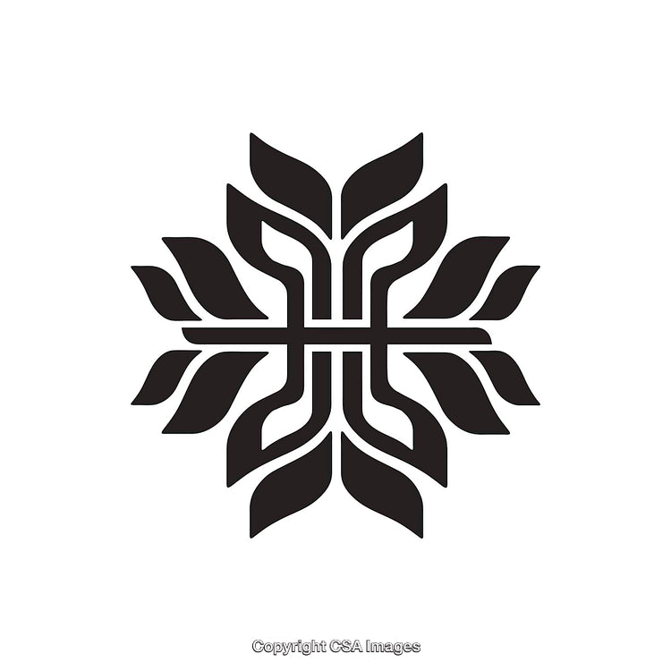 Abstract Symmetrical Design with Curved Leaves and Monochrome Style