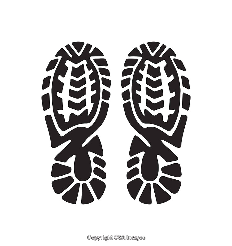 Black and White Boot Sole Print Illustration of Rugged Outdoor Footwear