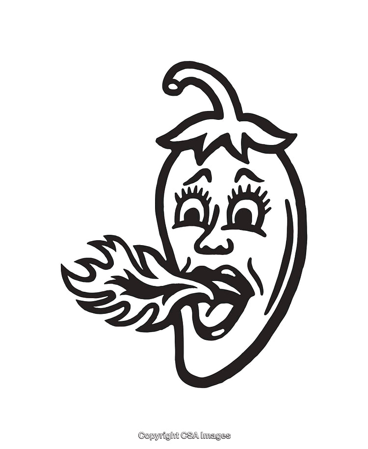 Black and White Line Art Illustration of a Spicy Chili Pepper