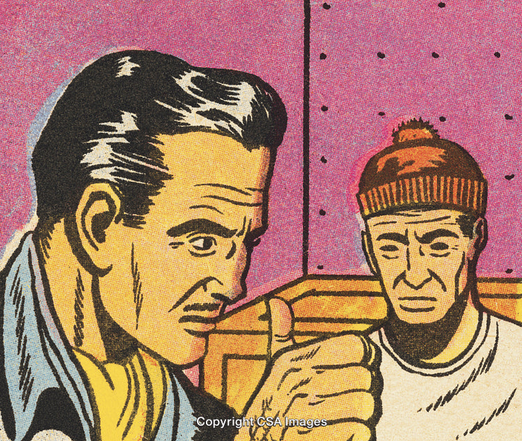 Vintage Comic Artwork Featuring Two Men in a Thoughtful Discussion Moment