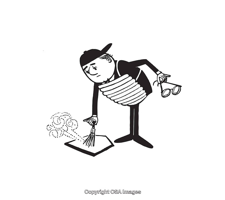 Black and White Line Art of Man Cleaning a Surface with Care