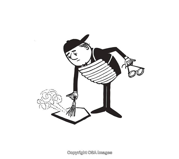 Black and White Line Art of Man Cleaning a Surface with Care