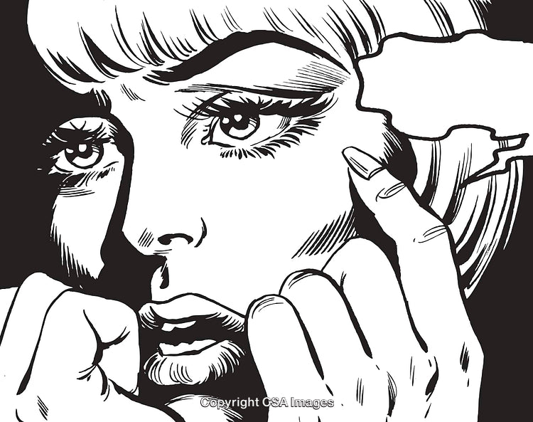 Illustrated Pop Art Style Woman Expressing Emotion in Black and White