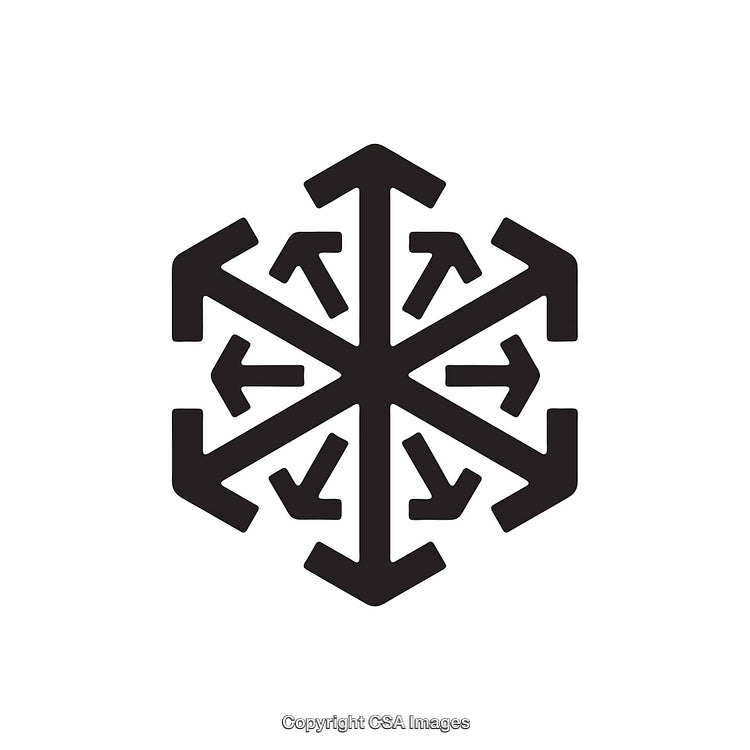 Hexagonal Symbol Featuring Arrow Directions in Black and White Design