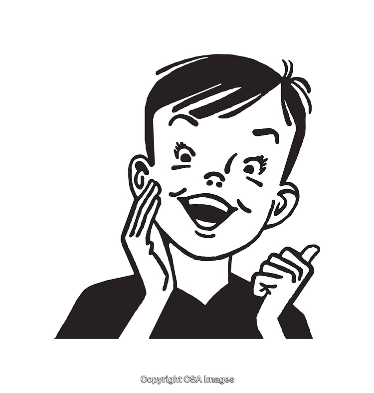 Black and White Line Art of a Happy Expressive Child