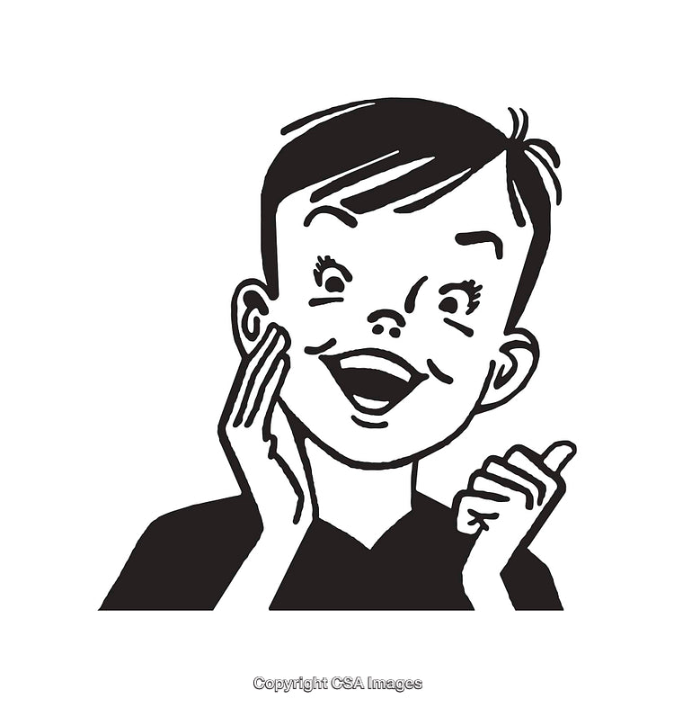 Black and White Line Art of a Happy Expressive Child