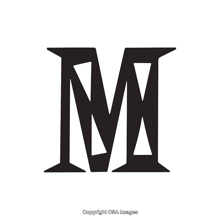 Stylized Black Letter M on White Background for Branding or Decoration