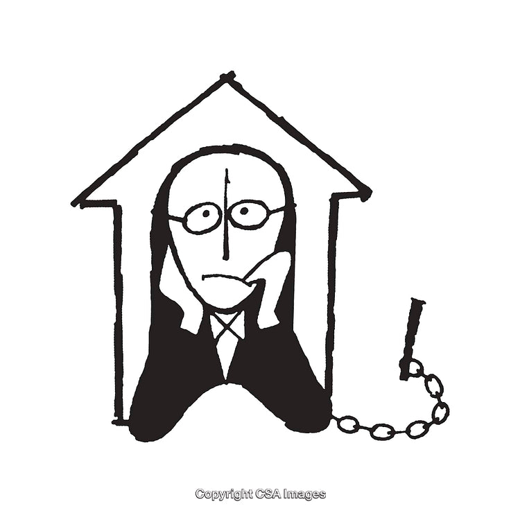 Black and White Artwork Illustrating Confinement Within a Home Outline