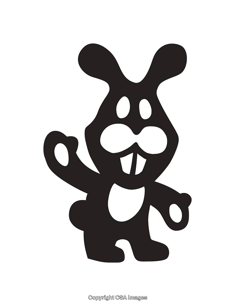Black And White Silhouette Cartoon Rabbit Icon With Whimsical Features