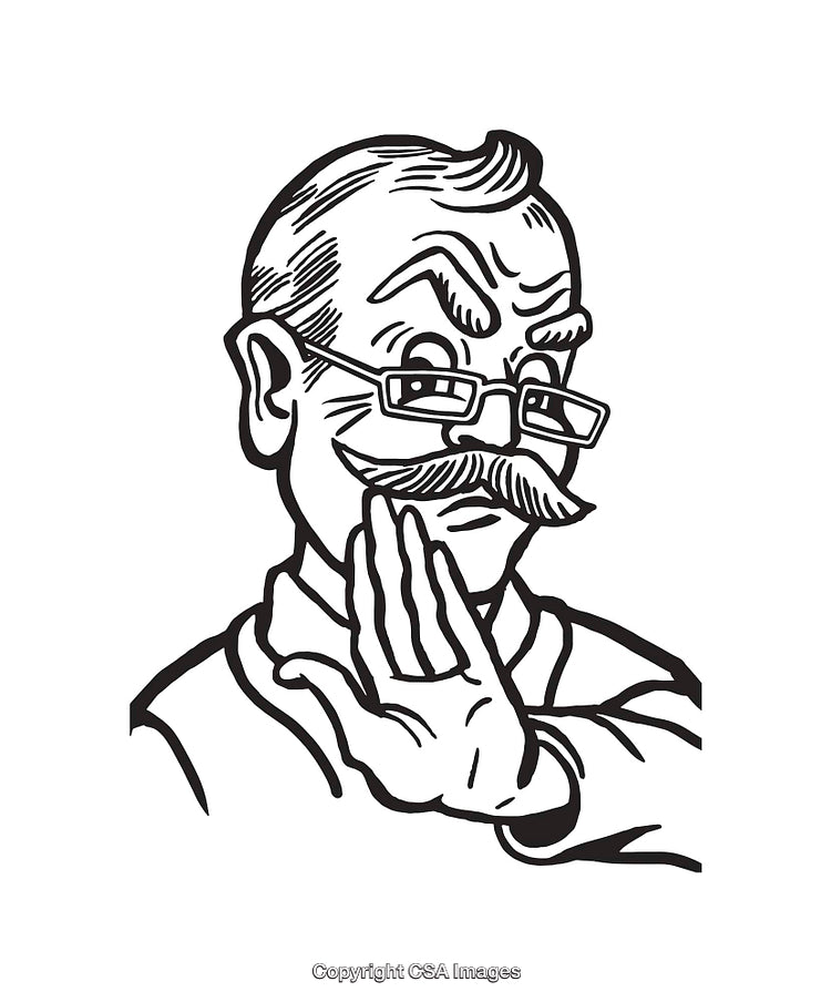 Black and White Line Art of Man Gesturing Stop with Hand