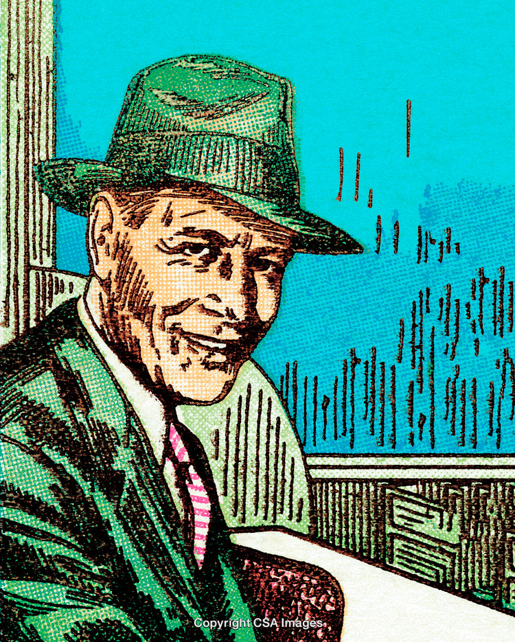 Retro Styled Portrait of a Smiling Man Wearing a Hat and Suit