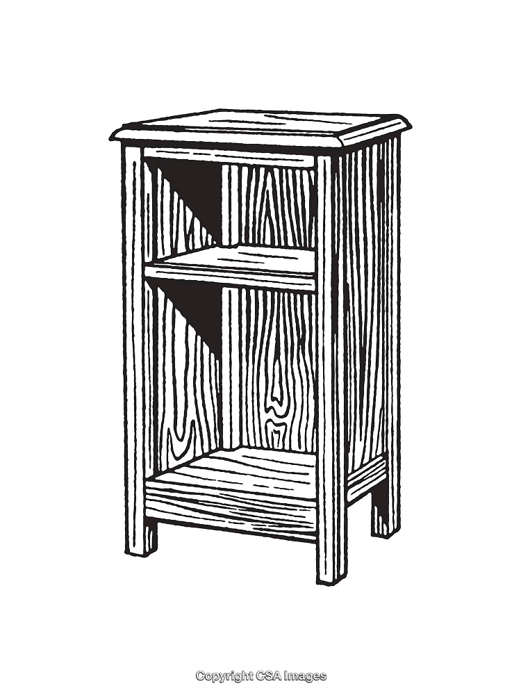 Black and White Line Art Illustration of a Wooden Furniture Table