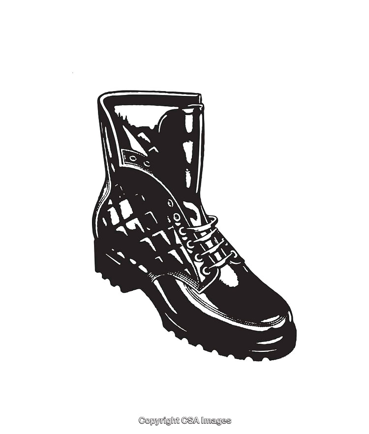 Black and White Line Art of a Durable Hiking Boot