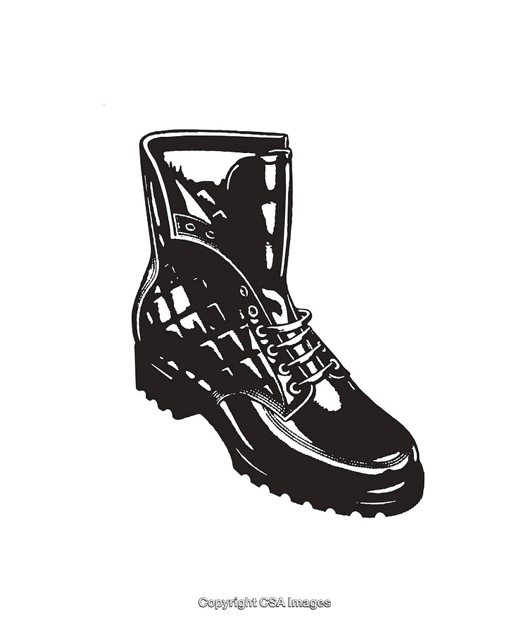 Black and White Line Art of a Durable Hiking Boot