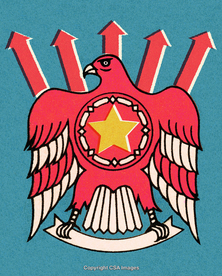Illustration of a Red Eagle Holding a Star with Upward Arrows Behind