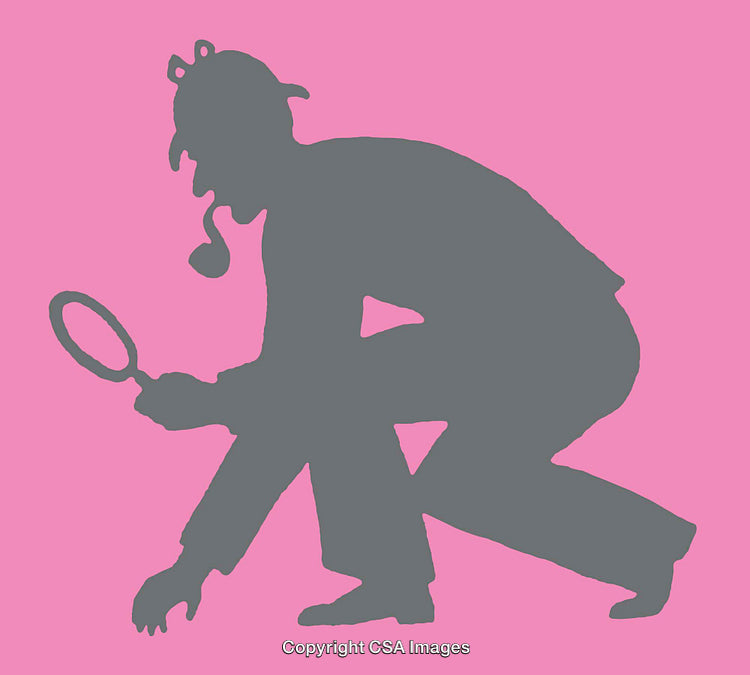 Silhouette of Investigator Character with Magnifying Glass on Pink Background
