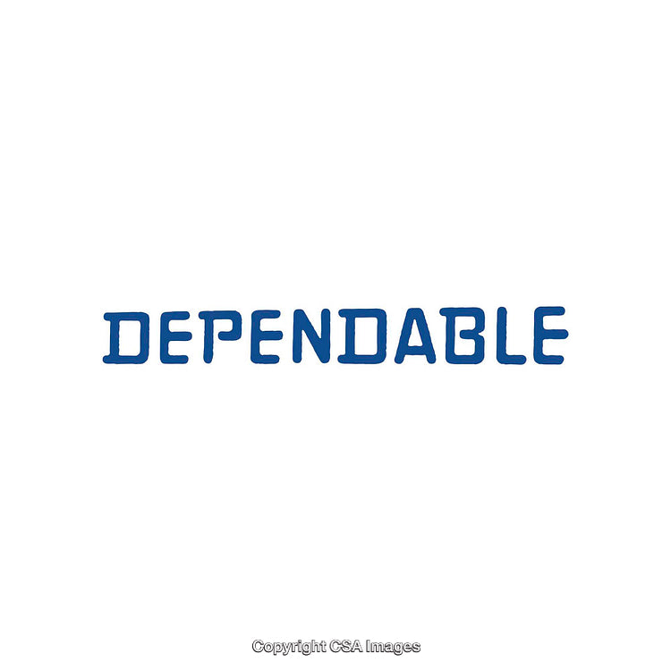 Blue Text Illustration with the Word 'Dependable' on White Background
