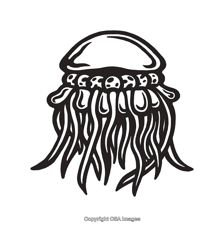 Black and White Line Art Illustration of a Stylized Jellyfish