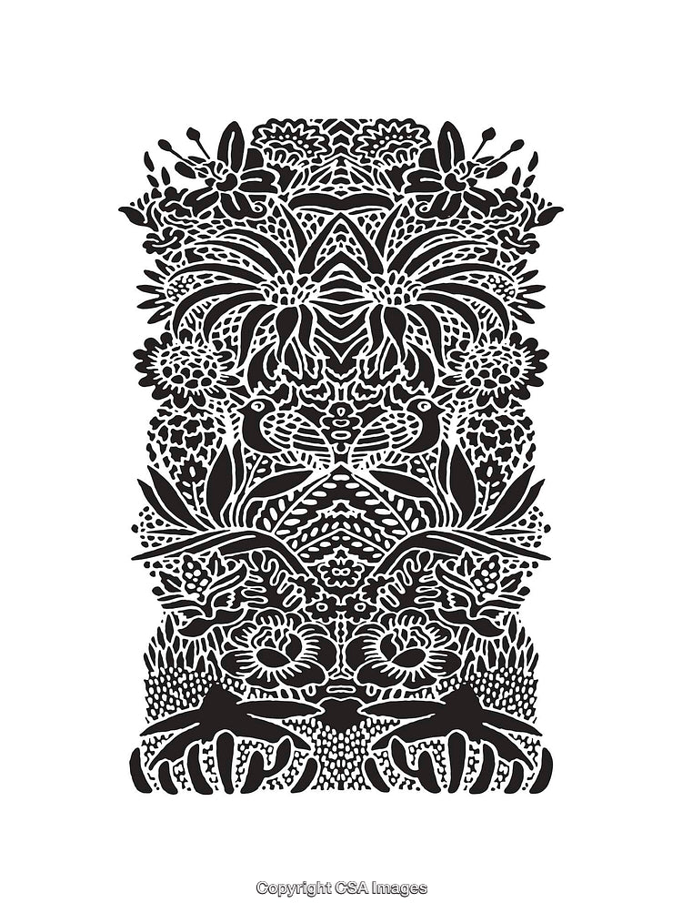 Intricate Black and White Symmetrical Floral Pattern Illustration
