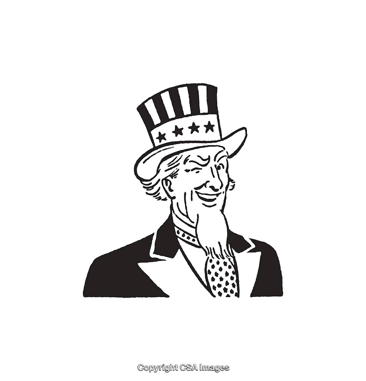 Vintage Black and White Uncle Sam Cartoon Line Art Illustration