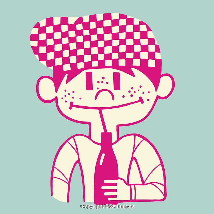 Playful Cartoon Boy Illustration with Striped Hat and Soda Bottle