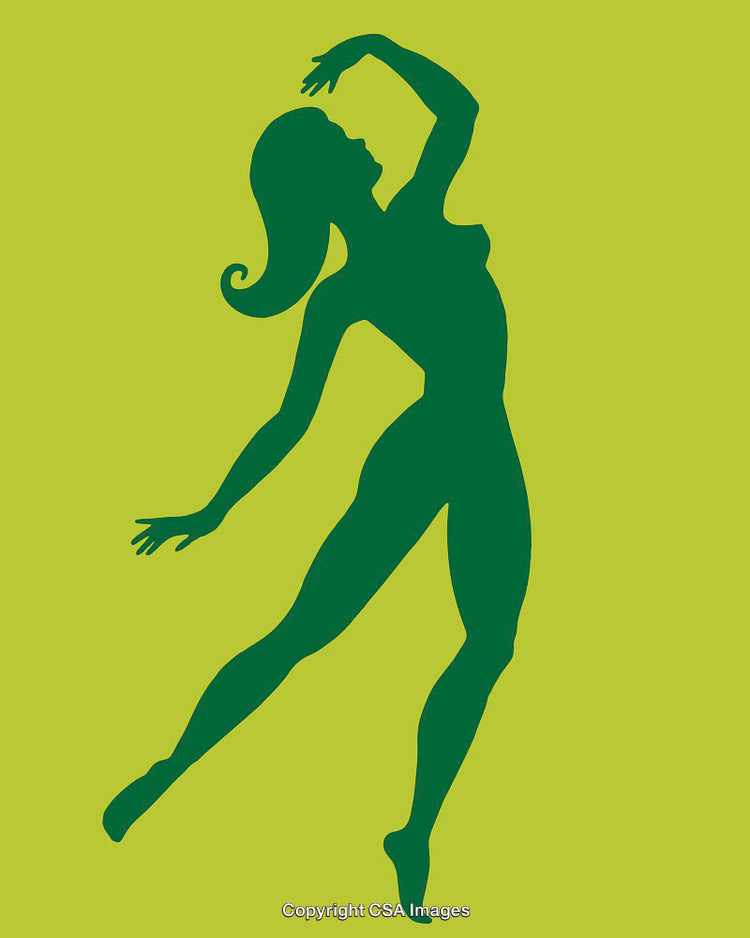 Green Silhouette of Dancing Woman on Lime Background
