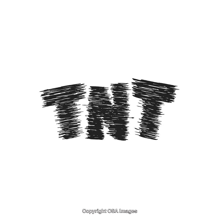 Bold Scribble Styled Text Depicting TNT on a White Background