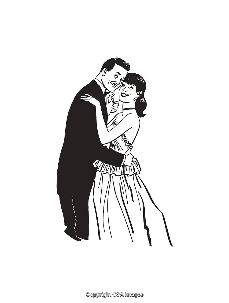 Elegant Couple Dancing Together in Black and White Line Art Illustration