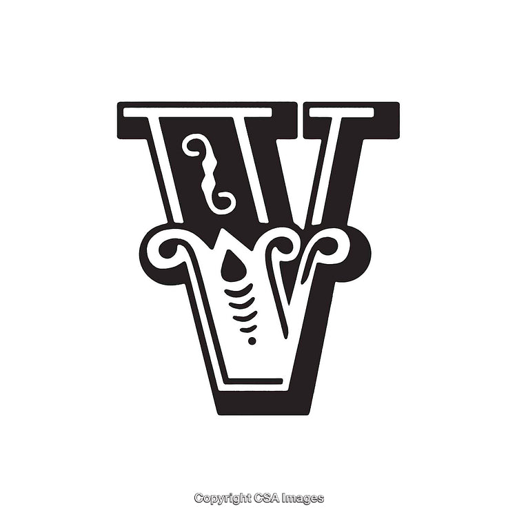 Intricately Designed Black Letter V With Decorative Stylized Accents