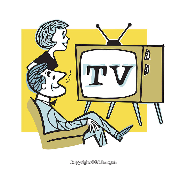 Retro Illustration of a Family Watching Television at Home