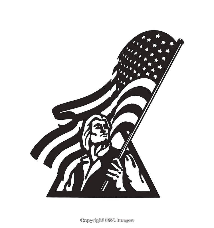 Patriotic Line Art of an Individual Holding the American Flag