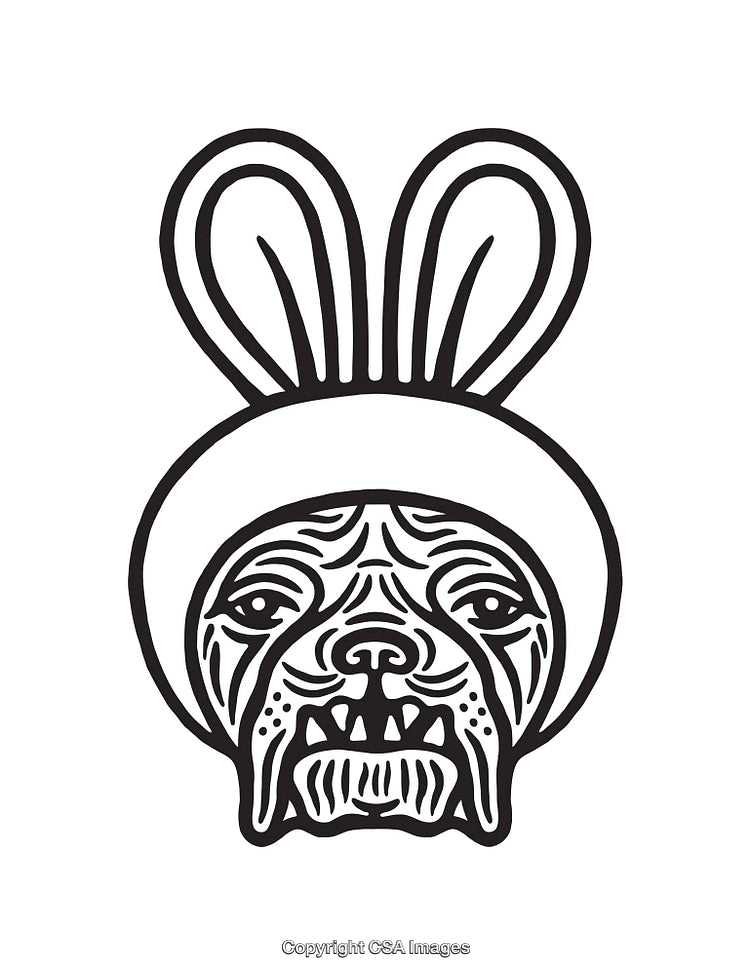 Abstract Black and White Bulldog Illustration with Bunny Ears