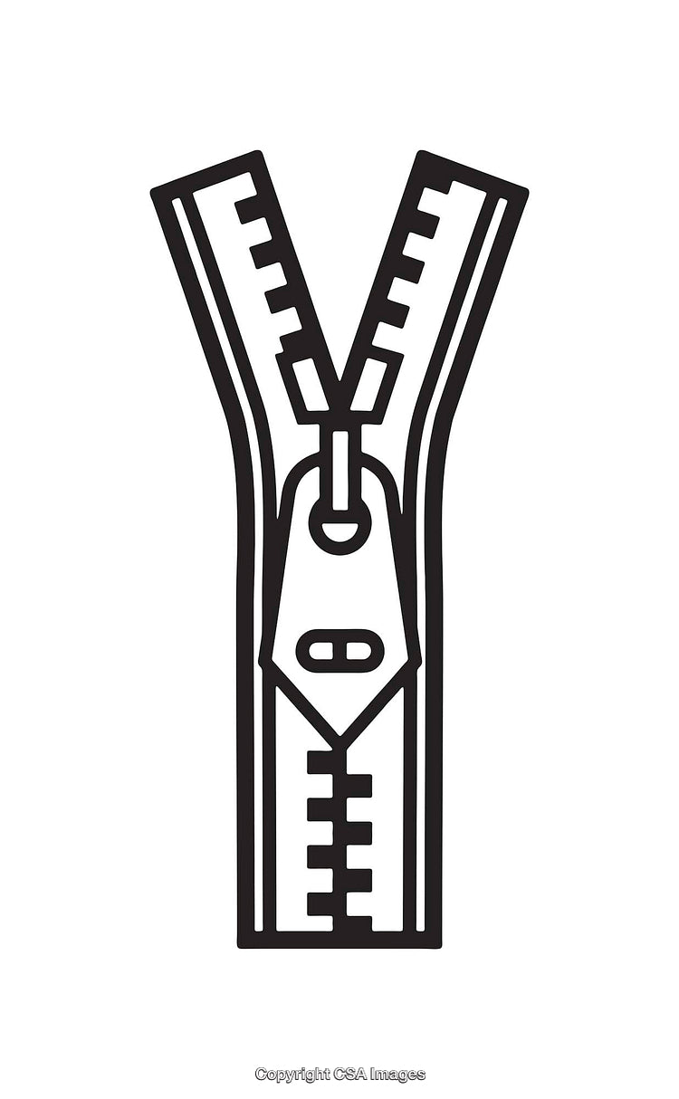 Stylized Black and White Line Art Drawing of a Zipper Icon