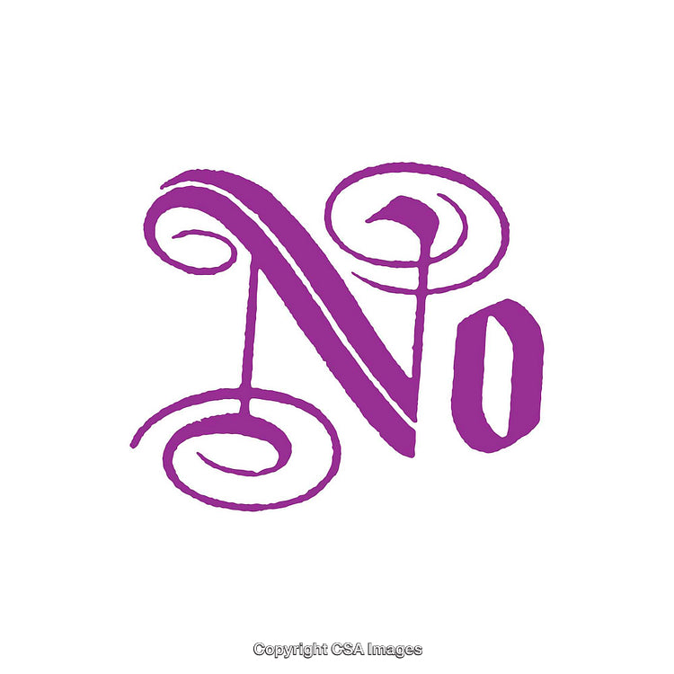 Stylized Decorative Purple 'No' Lettering on White Background