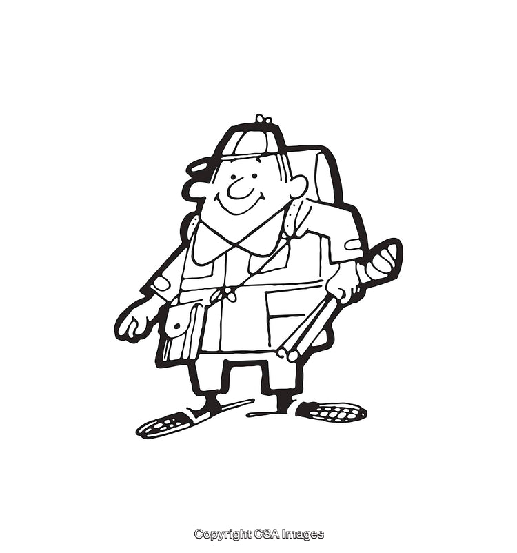 Hand-Drawn Line Art of a Happy Traveler with Walking Gear