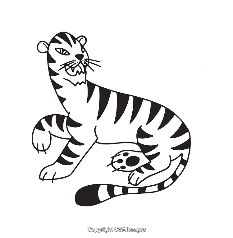 Black And White Tiger Line Art Illustration With Striped Pattern