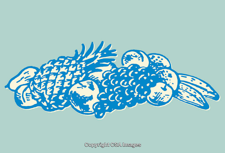 Colorful Line Art Illustration of Tropical Fruits in Artistic Design