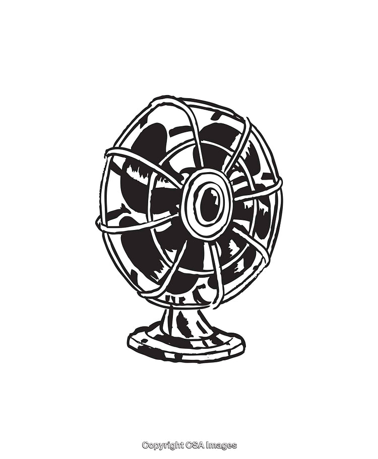Vintage Black and White Line Drawing of a Table Fan