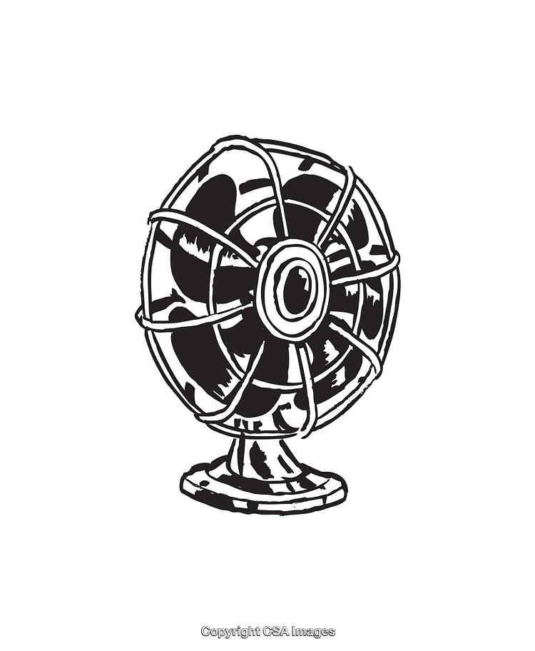 Vintage Black and White Line Drawing of a Table Fan