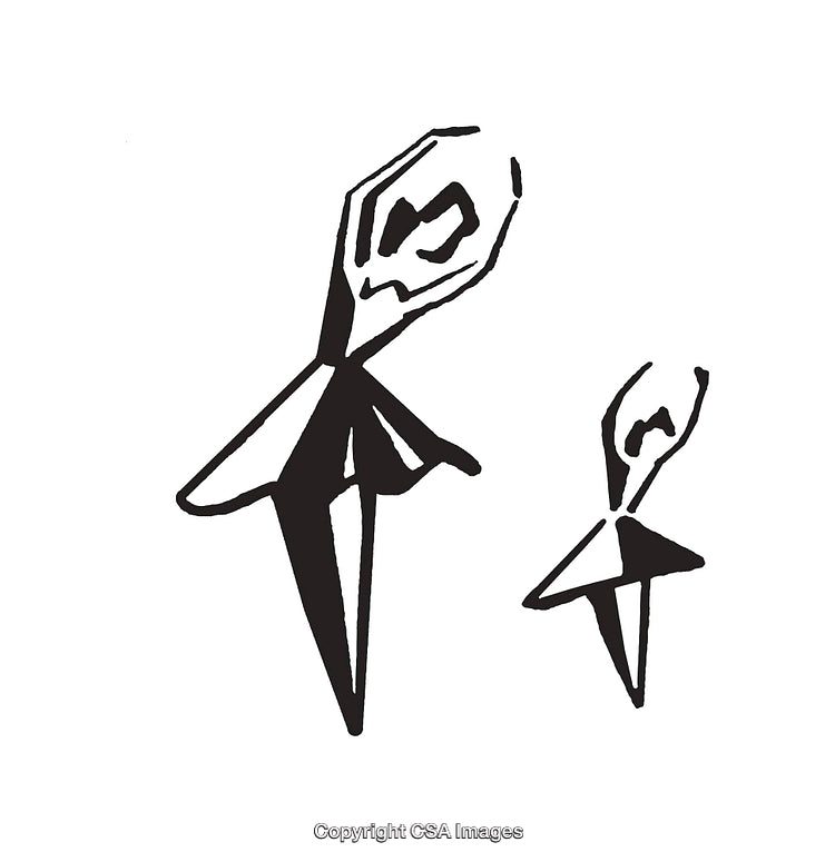 Black and White Abstract Line Art Illustration of Stylized Figures