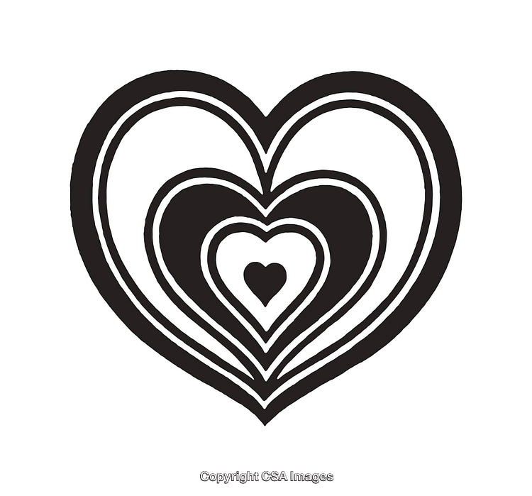 Black and White Line Art Illustration of Concentric Heart Patterns
