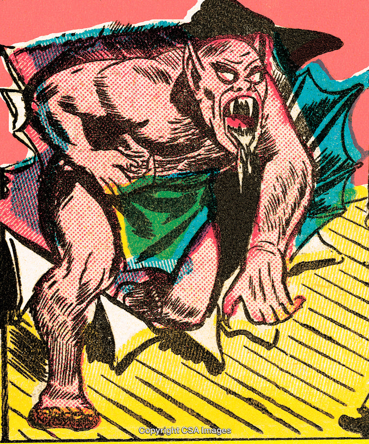 Colorful Illustration of a Fierce Monster in Vintage Comic Style
