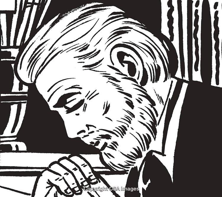 Black and White Depiction of a Thoughtful Bearded Man in Profile
