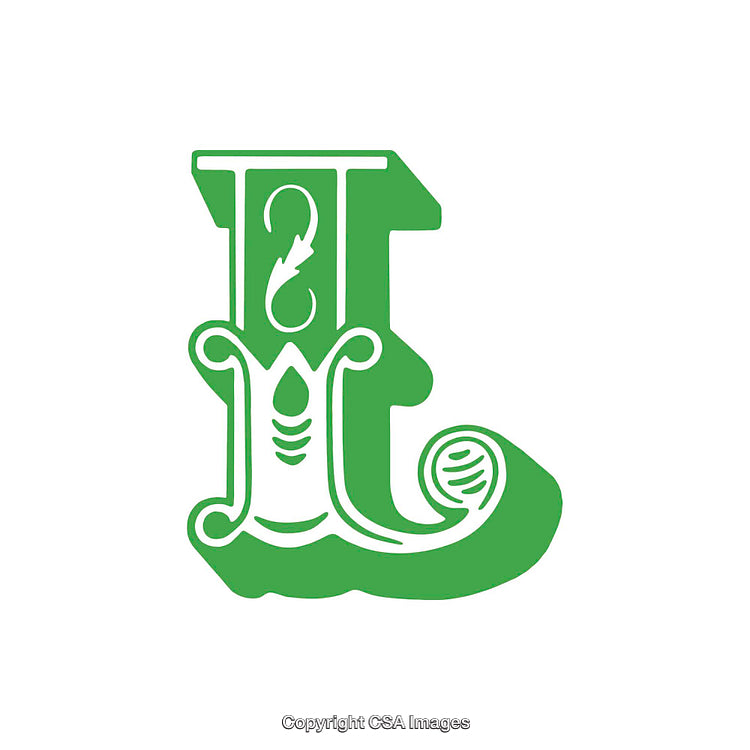 Green Stylized Letter L With Artistic Decorative Elements