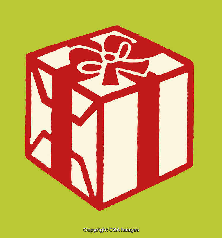 Colorful Gift Box Illustration Featuring Ribbon and Festive Design on Green Background