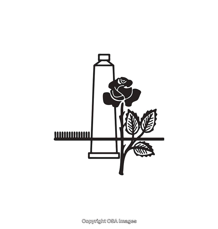 Minimalist Black and White Illustration with Rose and Bottle Details
