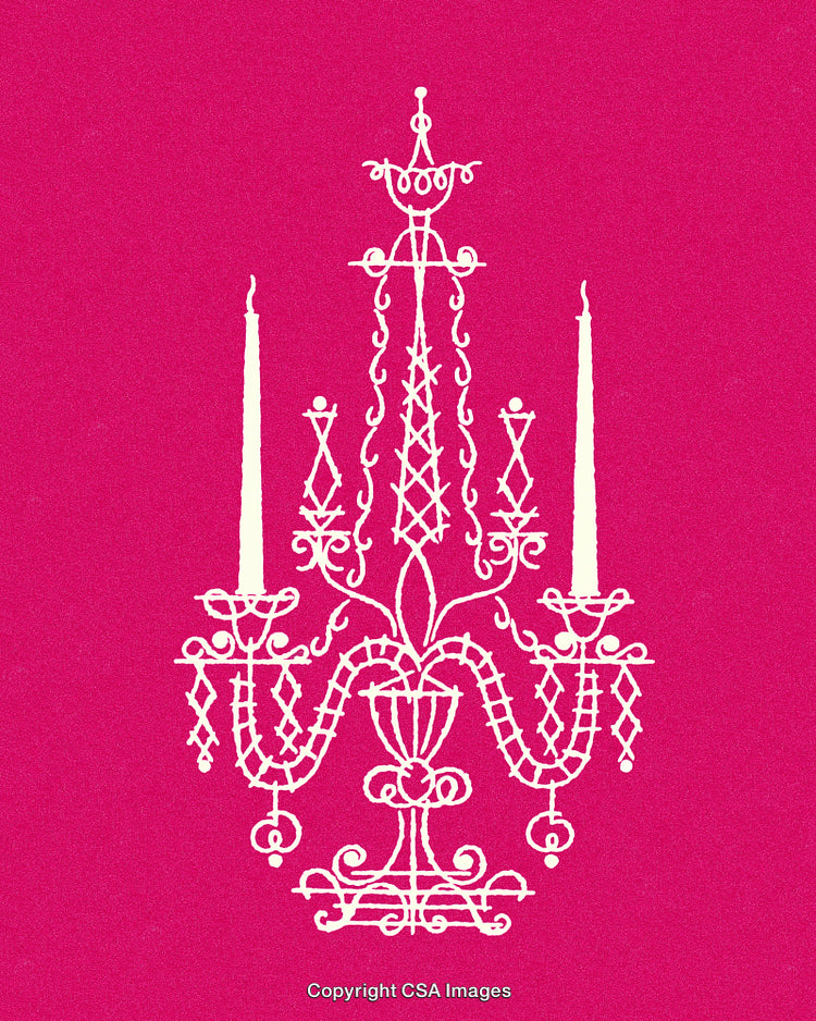 Elegant White Chandelier Illustration on Vibrant Pink Background