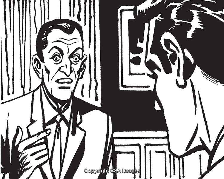 Black And White Comic Illustration Depicting People Engaged in a Serious Discussion